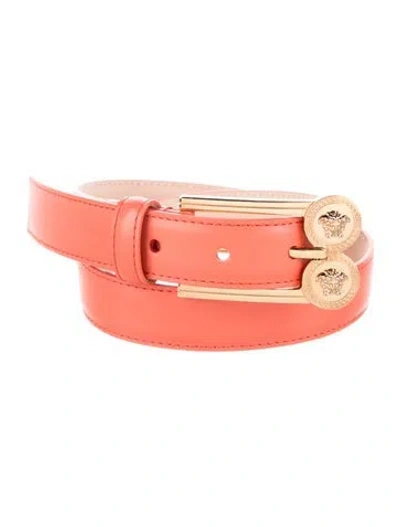 Pre-owned Versace Skinny Leather Belt In Orange
