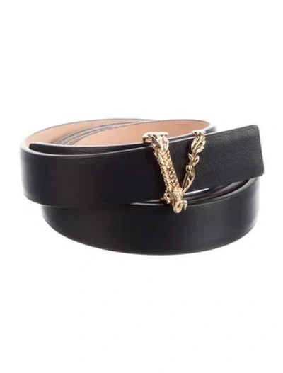 Pre-owned Versace Skinny Leather Belt W/ Tags In Black