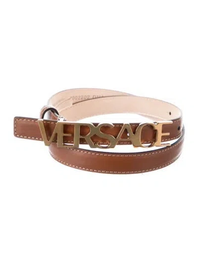 Pre-owned Versace Skinny Leather Belt W/ Tags In Brown