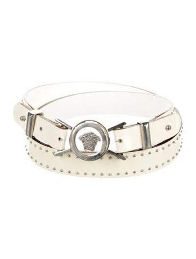 Pre-owned Versace Skinny Leather Belt In White