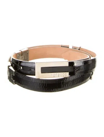 Pre-owned Versace Skinny Leather Waist Belt In Black