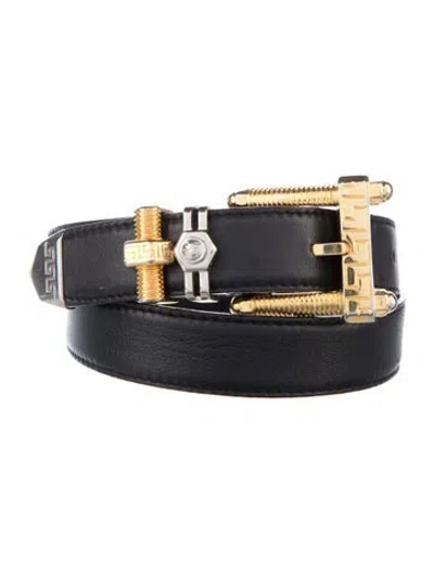 Pre-owned Versace Skinny Leather Waist Belt In Black