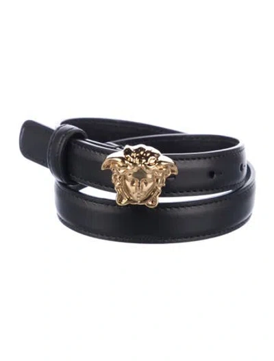 Pre-owned Versace Skinny Leather Waist Belt In Black