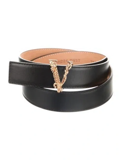 Pre-owned Versace Skinny Leather Waist Belt In Black