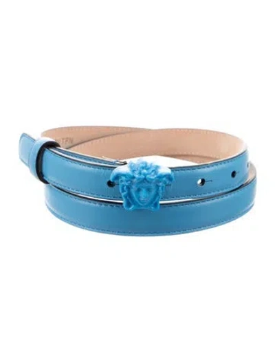 Pre-owned Versace Skinny Leather Waist Belt In Blue