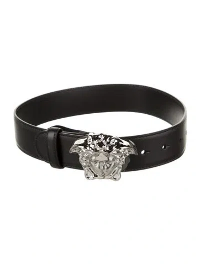 Pre-owned Versace Skinny Leather Waist Belt In Blue
