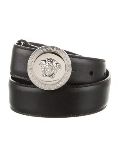 Pre-owned Versace Skinny Leather Waist Belt W/ Tags In Black