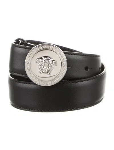 Pre-owned Versace Skinny Leather Waist Belt W/ Tags In Black