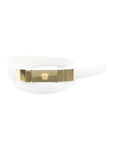 Pre-owned Versace Skinny Leather Waist Belt In White