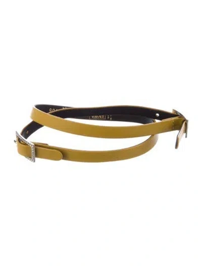 Pre-owned Versace Skinny Leather Waist Belt In Yellow