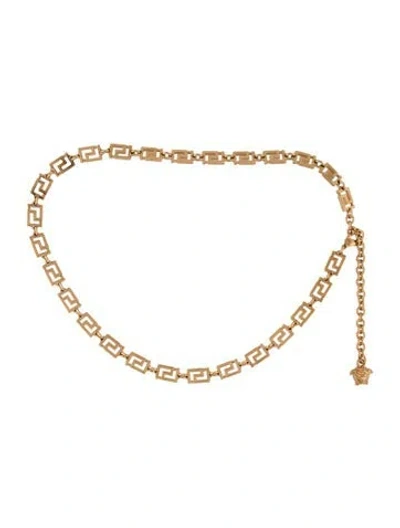 Pre-owned Versace Skinny Metal Chain-link Belt In Gold