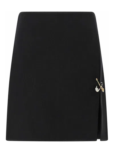 Versace Safety Pin A-line Wool Mini Skirt In Black