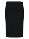 Versace Tailored Stretch Wool Midi Skirt With Logo Detail In Black