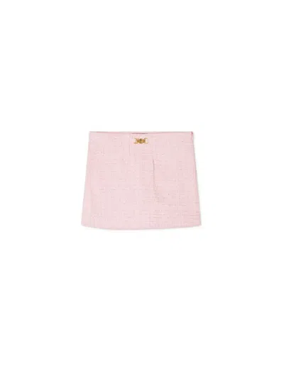 Versace Cotton Mix Tweed Mini Skirt For Girls In Pink