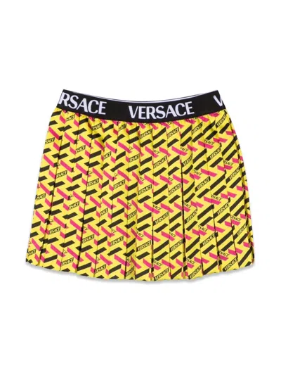 Versace Mini Twill Monogram Skirt With Elastic Logo In Yellow