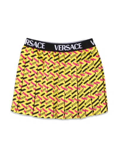 Versace Kids' Skirt Twill Monogram + Elastico Logo In Yellow