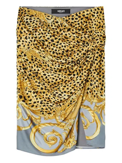 Versace Skirt Cheetah Foulard On Responsible Heavy Viscose Liquid Jersey In Yellow