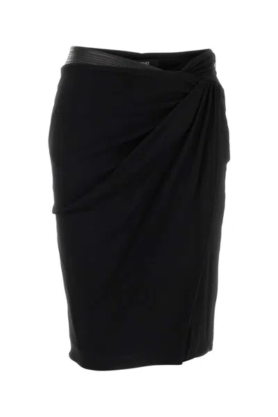 Versace Stretch Viscose Skirt Asymmetric Hem In Black