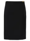 Versace Tailored Stretch Wool Midi Skirt With Logo Detail In Black