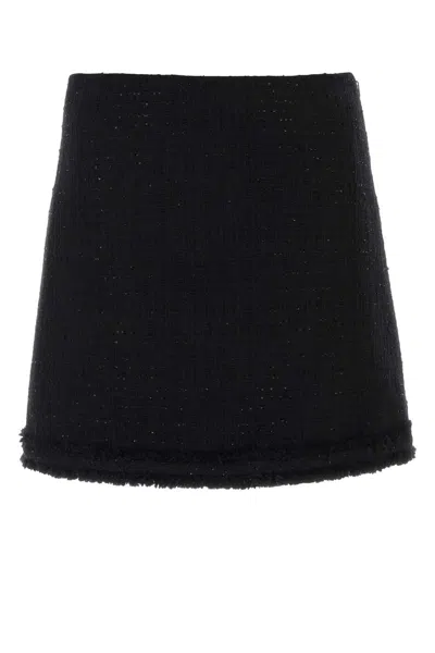 Versace Frayed Sequin-embellished Cotton-blend Tweed Mini Skirt In Black