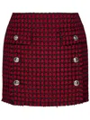 Versace Button-embellished Frayed Checked Tweed Mini Skirt In Red