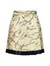 Versace Multicolor Pleated Mini Skirt With All-over Logo Print In Sand Gold