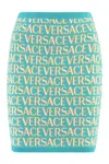 Versace Allover Logo-jacquard Miniskirt In Turquoise