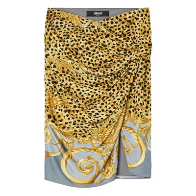 Versace Skirt Cheetah Foulard On Responsible Heavy Viscose Liquid Jersey In Yellow