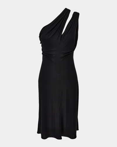 Versace Slash Cutout One-shoulder Liquid Jersey Cocktail Dress In Black