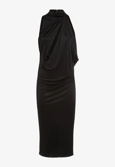 VERSACE SLASHED HALTERNECK MIDI DRESS