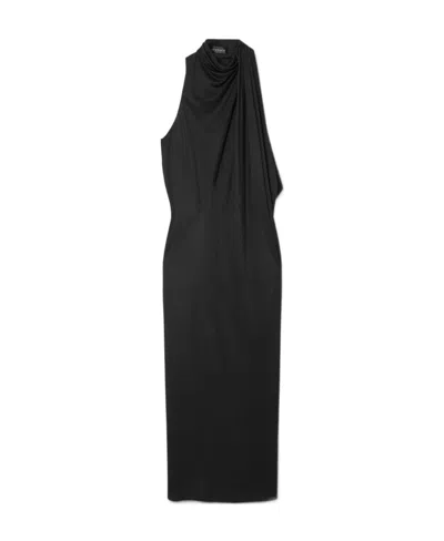 VERSACE VERSACE SLASHED HALTERNECK SLEEVELESS MIDI DRESS