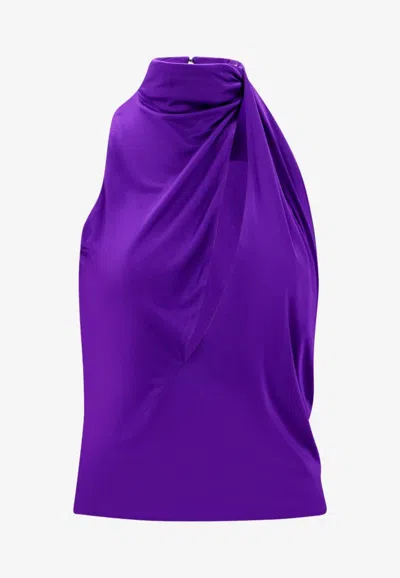 Versace Slashed Halterneck Sleeveless Top In Purple