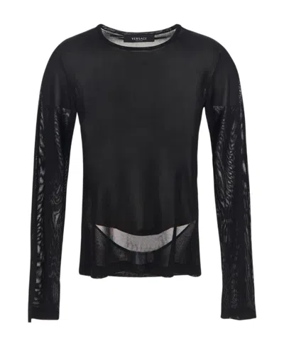 Versace Slashed Knit Jumper In Black