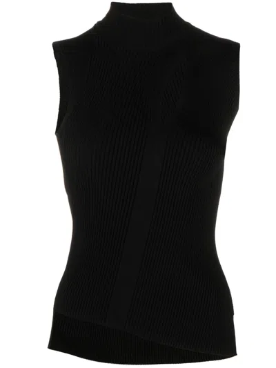 Versace Cut-out Ribbed-knit Top In Black