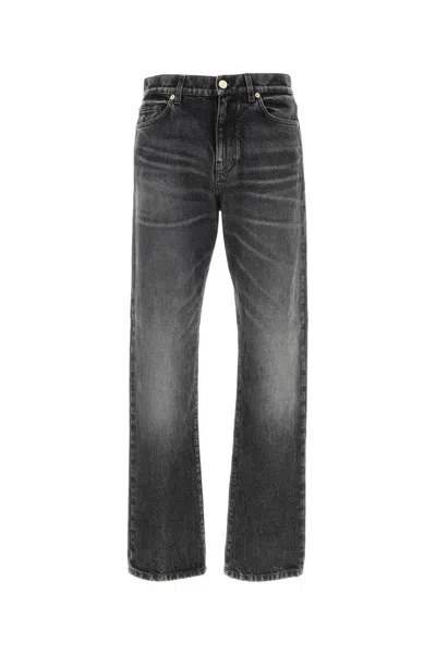 Versace Cotton Denim Jeans With Logo In Gray