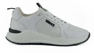 Pre-owned Versace Sleek White Calf Leather Sneakers