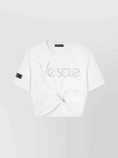 Versace Sleeve Knot Cropped Top In White