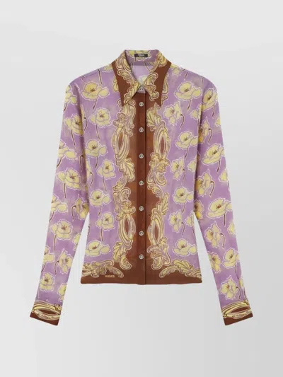 VERSACE SLEEVED COLLARED FLORAL TOP
