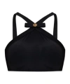 Versace Black Bikini Top With Bow And Gold Logo Plaque In Black