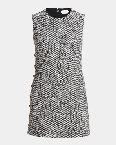 Versace Sleeveless Buttoned Boucle Tweed Mini Dress In Gray