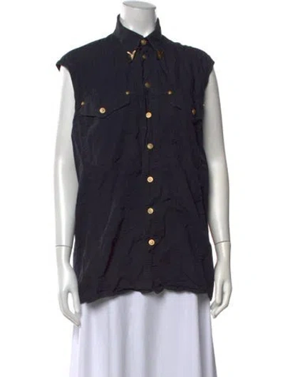 Pre-owned Versace Sleeveless Button-up Top In Blue