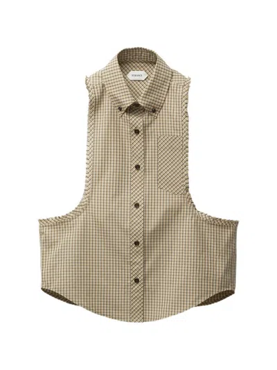 Versace Micro-check Cotton-poplin Sleeveless Shirt In Neutral