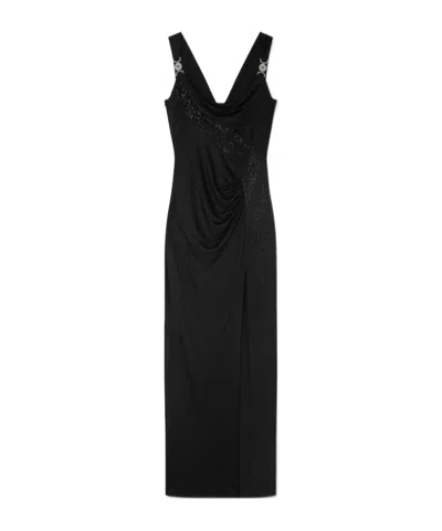 Versace Sleeveless Draped Dress In Black
