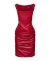 Versace Corset Draped Leather Midi Dress