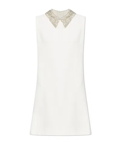 Versace Embellished-collar Sleeveless Mini Dress In White