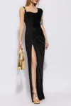 Versace Midnight Blue Stretch Velvet Long Dress In Black