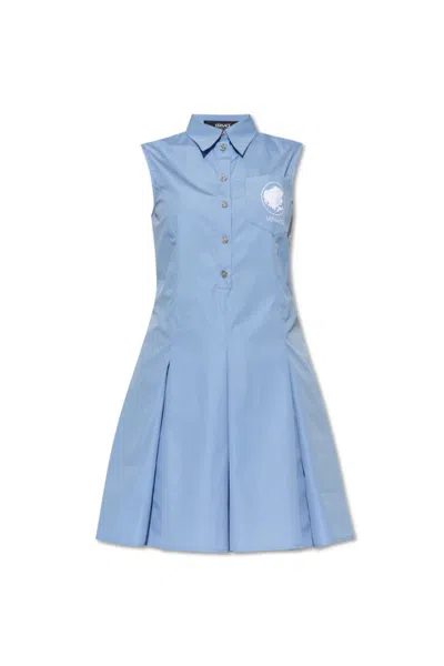 VERSACE VERSACE LOGO-EMBROIDERED SLEEVELESS MINI DRESS