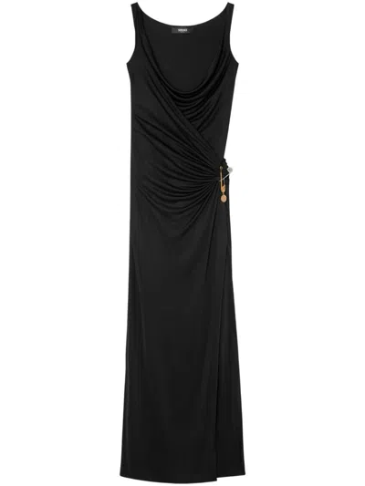 VERSACE SAFETY PIN GATHERED GOWN