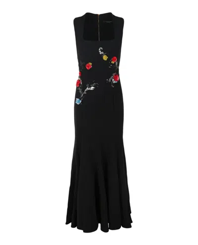 Versace Sleeveless Embroidered Rose Gown In Black