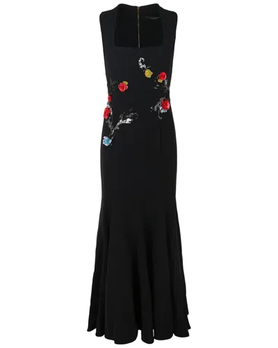 Versace Sleeveless Embroidered Rose Silk Gown